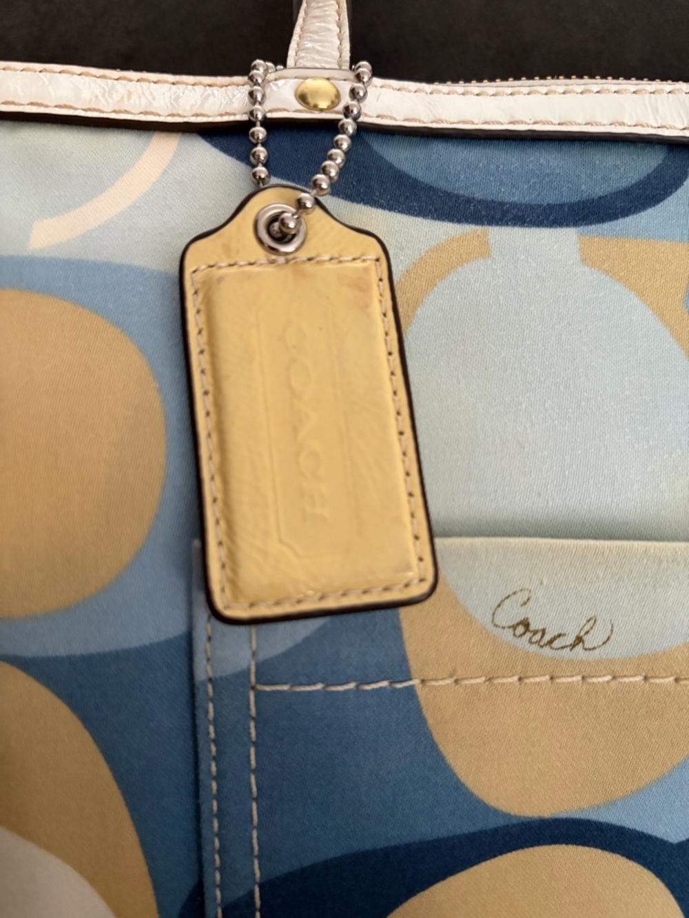 Coach Legacy Scarf Print Satin Signature C Tote 2007 Blue Gold *hangtag added* - Picture 15 of 16